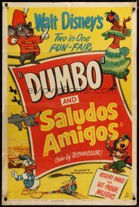 4m279 DUMBO/SALUDOS AMIGOS style A 1sh '49 Donald Duck, Joe Carioca, Disney two-in-one fun-fare!