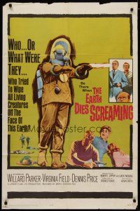 4m281 EARTH DIES SCREAMING 1sh '64 Terence Fisher sci-fi, wacky monster, who or what were they?