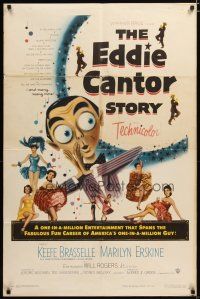 4m283 EDDIE CANTOR STORY 1sh '53 great wacky art of Keefe Brasselle w/sexy dancers!