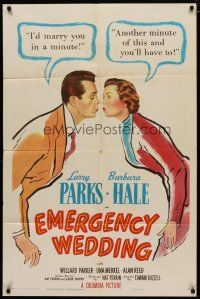 4m290 EMERGENCY WEDDING 1sh '50 Larry Parks would marry Barbara Hale in a minute!