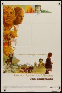 4m291 EMIGRANTS 1sh '72 great close up of Liv Ullmann, Max Von Sydow, Jan Treoll!