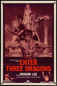 4m298 DRAGON ON FIRE 1sh R80s Dragon Lee & Bolo Yeung kung-fu action, Enter Three Dragons!