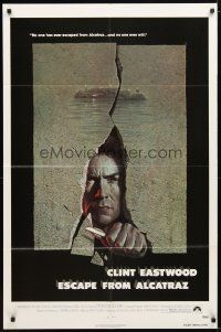 4m301 ESCAPE FROM ALCATRAZ 1sh '79 cool artwork of Clint Eastwood busting out by Lettick!