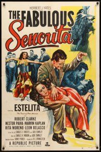 4m310 FABULOUS SENORITA 1sh '52 artwork of Robert Clarke spanking Estelita Rodriguez!