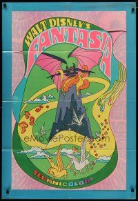 4m315 FANTASIA 1sh R70 Disney musical cartoon classic, wild psychedelic artwork!