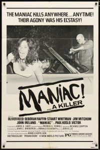 4m577 MANIAC 1sh '77 Oliver Reed, Deborah Raffin, the maniac kills anywhere!