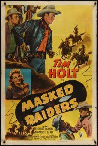 4m584 MASKED RAIDERS style A 1sh '49 cowboys Tim Holt, Tom Tyler & Richard Martin!