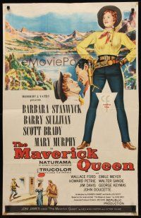 4m588 MAVERICK QUEEN 1sh '56 full-length art of Barbara Stanwyck, from Zane Grey's novel!