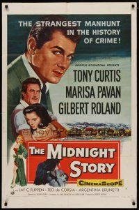 4m596 MIDNIGHT STORY 1sh '57 Tony Curtis in strangest San Francisco manhunt in crime's history!