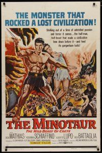 4m598 MINOTAUR 1sh '61 art of bare-chested gladiator Bob Mathias & sexy Rosanna Schiaffino!