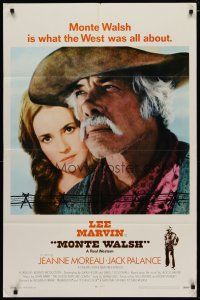 4m607 MONTE WALSH int'l 1sh '70 super close up of cowboy Lee Marvin & pretty Jeanne Moreau!