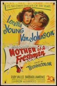 4m613 MOTHER IS A FRESHMAN 1sh '49 art of Loretta Young & Van Johnson, cheer leader of the year!