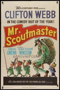 4m616 MR SCOUTMASTER 1sh '53 great artwork of Clifton Webb tied up by Boy Scouts!