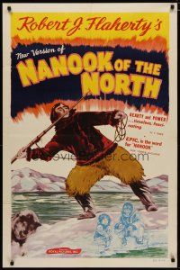 4m629 NANOOK OF THE NORTH 1sh R48 Arctic adventure, great artwork of Eskimo throwing spear!