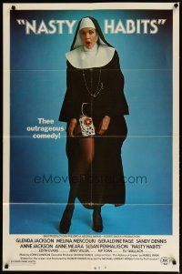 4m631 NASTY HABITS 1sh '77 Glenda Jackson as sexy nun w/tape recorder on leg, by Brut!