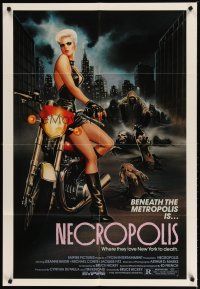 4m634 NECROPOLIS 1sh '86 art of sexy LeeAnne Baker on motorcycle w/zombies!