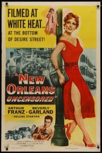 4m637 NEW ORLEANS UNCENSORED 1sh '54 Castle, sexy full-length Helene Stanton in red dress!