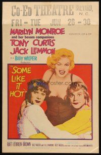 4p105 SOME LIKE IT HOT WC '59 sexy Marilyn Monroe with Tony Curtis & Jack Lemmon in drag!