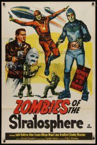 4x998 ZOMBIES OF THE STRATOSPHERE 1sh '52 Republic serial, great art of aliens with guns!