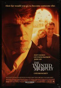 4z739 TALENTED MR. RIPLEY advance DS 1sh '99 Matt Damon, Jude Law, Gwyneth Paltrow, Cate Blanchett!