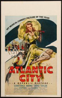 5b535 ATLANTIC CITY WC '44 sexy art of Constance Moore with bonnett & umbrella by Schaeffer!