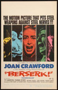 5b554 BERSERK WC '67 crazy Joan Crawford, sexy Diana Dors, pits steel weapons vs steel nerves!