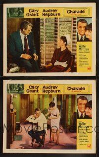 5c883 CHARADE 2 LCs '63 Stanley Donen, tough guy Cary Grant & sexy Audrey Hepburn!