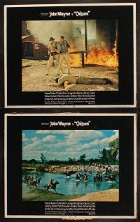 5c885 CHISUM 2 LCs '70 big John Wayne and Bruce Cabot over dead body near fire, cool shootout scene