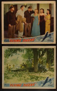 5c909 FLYING TIGERS 2 LCs '42 John Wayne, John Carroll, Gordon Jones w/ girls + crashed airplane!