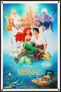 5f489 LITTLE MERMAID DS 1sh '89 great art of Ariel & cast, Disney underwater cartoon!