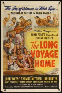 5f496 LONG VOYAGE HOME 1sh '40 John Ford, cool art of sailors John Wayne & Thomas Mitchell w/girls