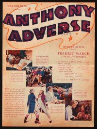 5g098 ANTHONY ADVERSE herald '36 Fredric March & Olivia de Havilland, Michael Curtiz & LeRoy!