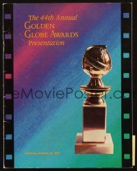 5g345 44TH ANNUAL GOLDEN GLOBE AWARDS souvenir program book '87 hosted by Cheryl Ladd & Shatner!