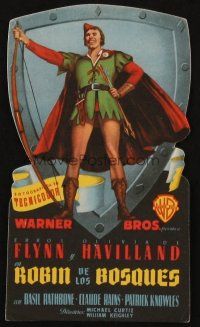 5g150 ADVENTURES OF ROBIN HOOD die-cut Spanish herald '48 best art of Errol Flynn as Robin Hood!