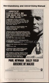 5g505 ABSENCE OF MALICE pressbook '81 Paul Newman, Sally Field, Sydney Pollack, cool design!