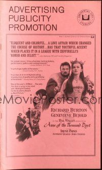 5g519 ANNE OF THE THOUSAND DAYS pressbook '70 King Richard Burton & Genevieve Bujold!