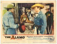 5j336 ALAMO LC #5 '60 Richard Widmark watches Laurence Harvey in tense conversation w/ Patrick Wayne