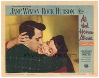 5j340 ALL THAT HEAVEN ALLOWS LC #4 '55 close up romantic art of Rock Hudson kissing Jane Wyman!