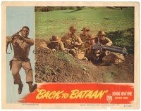 5j364 BACK TO BATAAN LC '45 John Wayne & Anthony Quinn in foxhole with 4 guys & big machine gun!