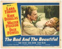 5j366 BAD & THE BEAUTIFUL LC #6 '53 close up of mad Kirk Douglas grabbing sexy Lana Turner!