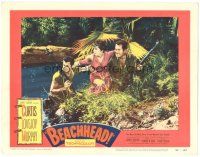 5j372 BEACHHEAD LC #4 '54 Marine Tony Curtis & Frank Lovejoy carry sexy Mary Murphy in jungle!