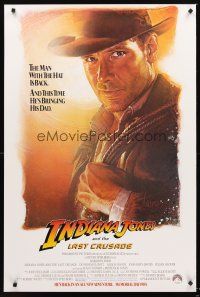 5p401 INDIANA JONES & THE LAST CRUSADE advance 1sh '89 art of Harrison Ford by Drew Struzan!