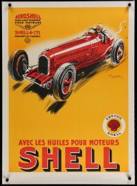 5x829 AVEC LES HUILES POUR MOTEURS SHELL REPRO French advertising poster '80s Hamel art of racer!