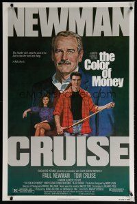 5y167 COLOR OF MONEY 1sh '86 Robert Tanenbaum artwork of Paul Newman & Tom Cruise playing pool!