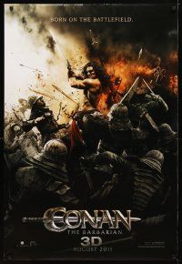 5y174 CONAN THE BARBARIAN teaser DS 1sh '11 cool image of Jason Momoa in title role fighting!