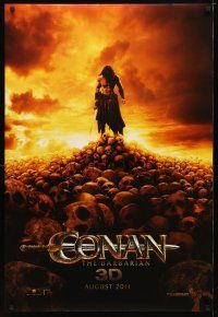 5y175 CONAN THE BARBARIAN teaser DS 1sh '11 Jason Momoa in title role on heap of skulls!