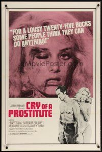 5y195 CRY OF A PROSTITUTE 1sh '76 Henry Silva, image of beaten Barbara Bouchet!