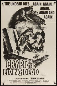 5y197 CRYPT OF THE LIVING DEAD 1sh '73 cool Smith horror art, the undead dies again and again!