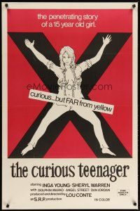 5y199 CURIOUS TEENAGER 1sh '72 art of near naked girl on giant X, curious but far from yellow!