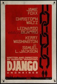 5y234 DJANGO UNCHAINED int'l teaser DS 1sh '12 Jamie Foxx, Leonardo DiCaprio, cool chain design!